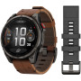 Умные часы Garmin Fenix 8 Pro 47mm  AMOLED Sapphire Carbon Grey DLC Titanium + Chestnut Leather Band +Silicone Band