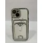Силиконовый чехол со стразами для Apple iPhone 15 PLUS  с отделением для карты Серебро