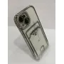 Силиконовый чехол со стразами для Apple iPhone 15 PLUS  с отделением для карты Серебро